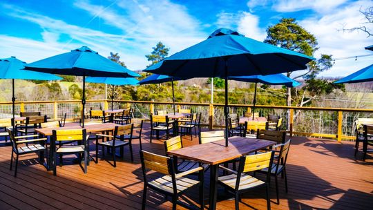 Drink outdoors together at Devils Backbone Outpost Tap Room & Kitchen.